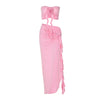 Hugcitar Fashion 2 Pcs Sets Strapless Tie Flower Draped Sexy Crop Tank Top Slit Tassel Maxi Skirt Women Outfit Festival Party