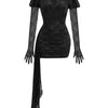 New Sexy Gloves Long Sleeves Cutout Pleated Draped Mini Dress Women Red/White Lace Floral Bodycon Dresses Party Cocktail Club