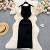 YuooMuoo Fashion Summer Bodycon Knitted Dress Sexy Package Hips Drawstring Split Black Women Dress Basic Lady Party Vestidos