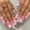 24pcs Long Ballet French Press on Nails with Cute Pink Bow Shiny Diamond Decor False Nail Tips Wearable Sweet Korean Fake Nails