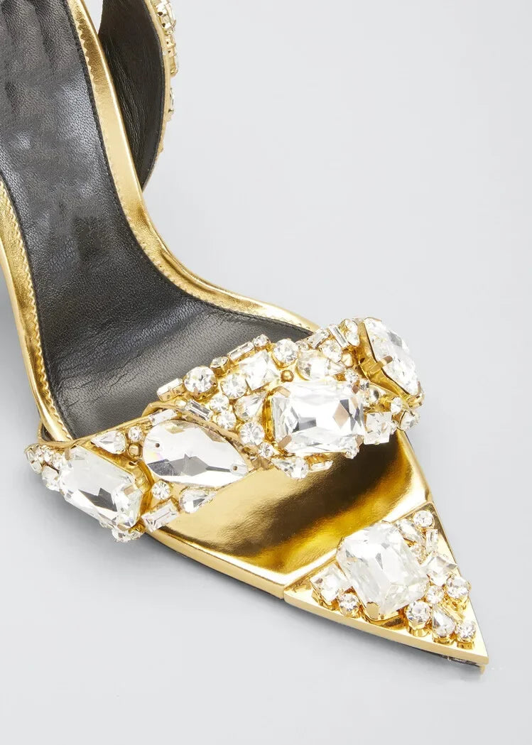 2024 Luxury Rhinestone Pointed Sandals Prom Super High Heel Sandals Slim Heel Dress Show Sandals Oversized 34-43 Women's Shoes