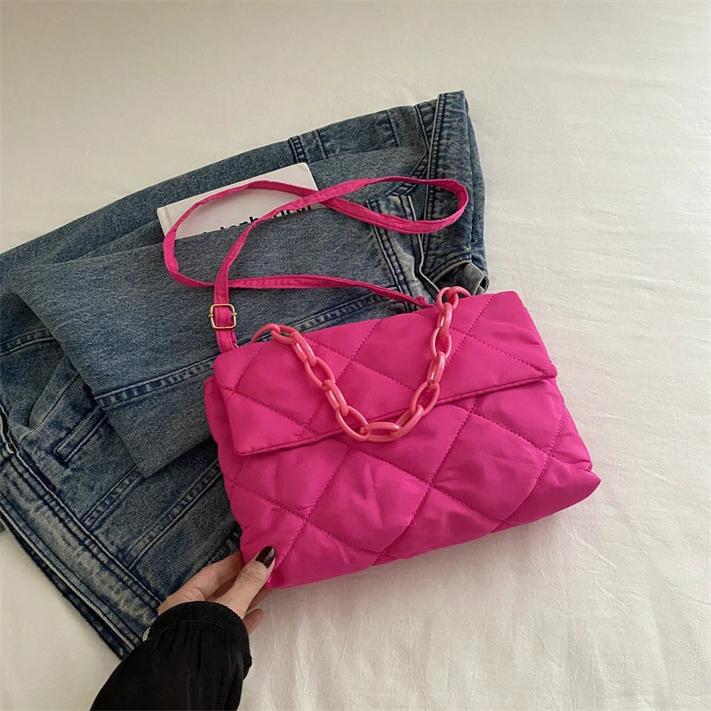 Acrylic Chain Crossbody Square Bags Casual Flap Women Commute Bags Quilted All-match Winter Large Capacity for Girls Shopping