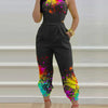 New Summer Fashion Printed Sleeveless Jumpsuit Sexy Hollow Backless Lace Up Long Jumpsuits Elegant Casual Jumpsuit With Pocket