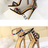 Summer Women Roman High Heels Rivets Studded Sandals Stiletto Gladiator Pumps Open Toe Luxury Shoes Hollow One-word Buckle 267-2
