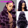 AIMEYA Dark Purple Wig Long Silky Straight Synthetic Lace Front Wig Natural Hairline Daily Wear Cosplay Purple Lace Front Wig