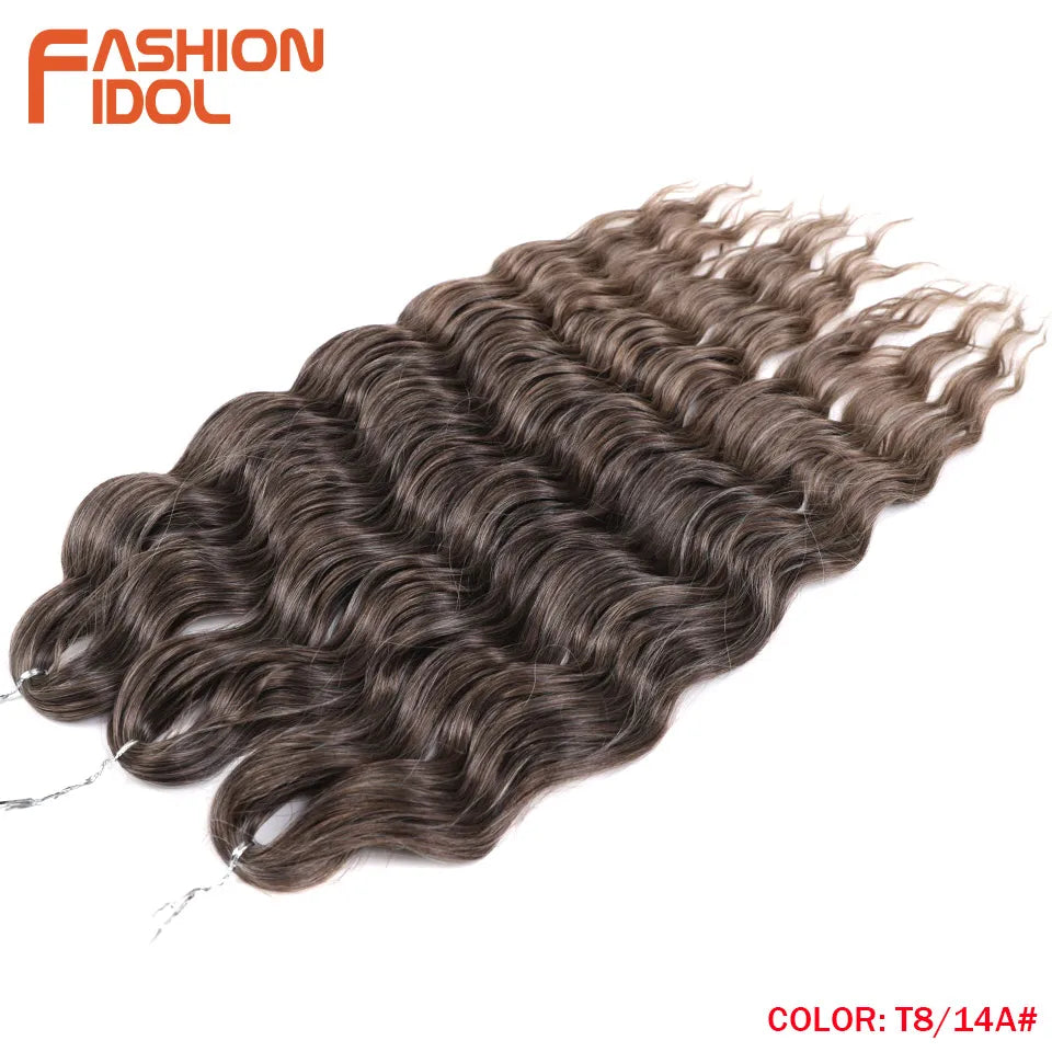 FASHION IDOL 24 Inch Synthetic Hair Water Wave Braiding Hair Extensions Ombre Rainbow color Deep Wave Curl Twist Crochet Hair
