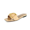 Plus size 35-44 leather slippers women's luxury party shoes square toe fishmouth shoes outdoor beach flip-flops in summer