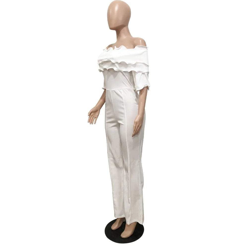 Party Jumpsuit for Women Slash Neck Solid High Waist Irregular Off Shoulder Suit Jumpsuit Bodysuits One Piece Playsuits Overall