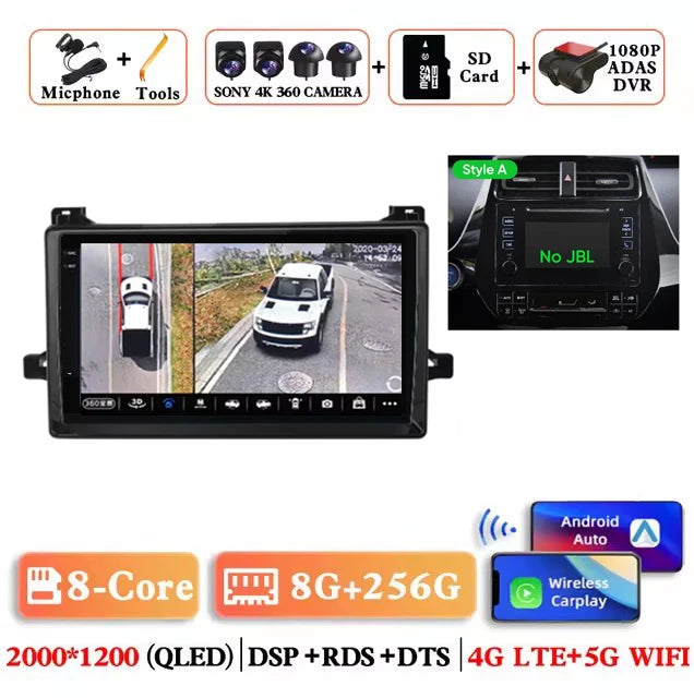 Android 14 Car Radio For Toyota Prius XW50 2015 - 2020 AI Voice Wireless Carplay Multimedia Video Player Navigation GPS Stereo