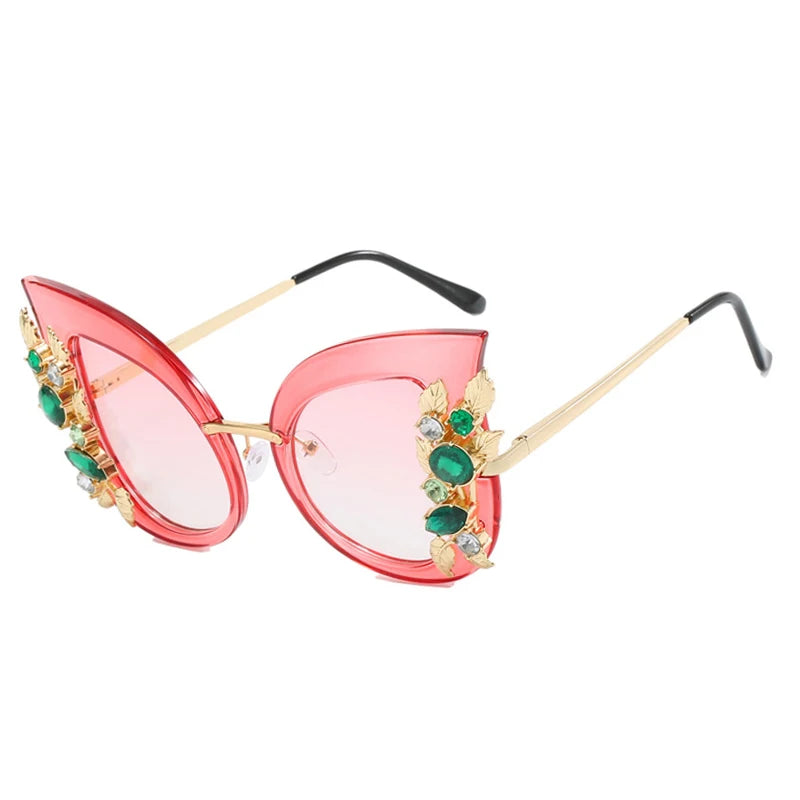 Luxury Diamond Cat Eye Sunglasses Women Fashion Oversized Butterfly Sun Glasses Female Steampunk Goggles Eyewear Shades Oculos
