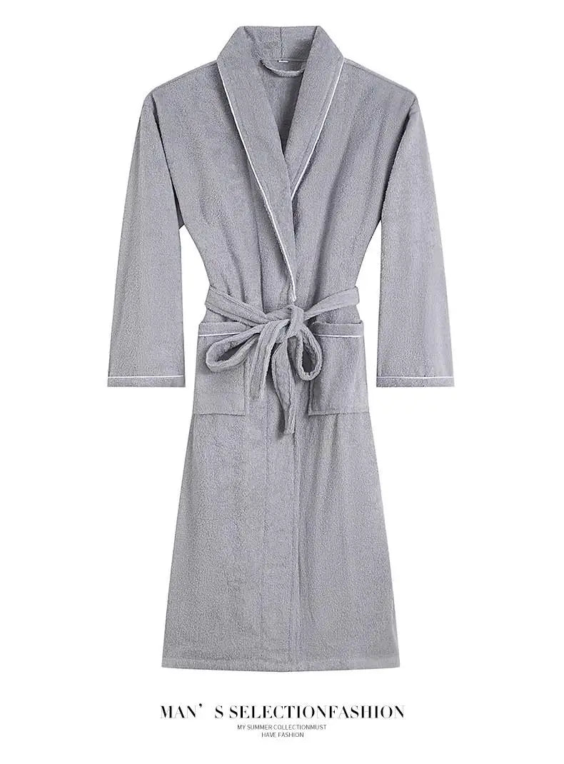 100% Cotton Couples Long Thick Absorbent Terry Bath Robe Kimono Men Light Weight Towel Bathrobe Sleepwear Women Hotel Gown Robes