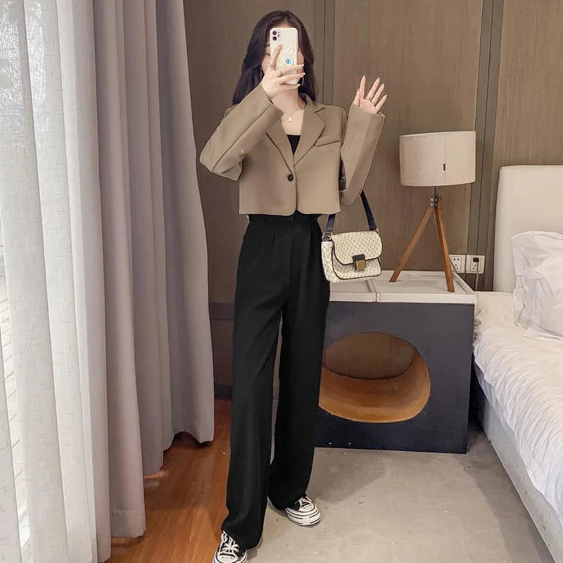 Cropped Blazers for Women 2024 New Korean Fashion Long Sleeve Button Up Suit Jacket Woman Elegant All Match Office Blazer Female