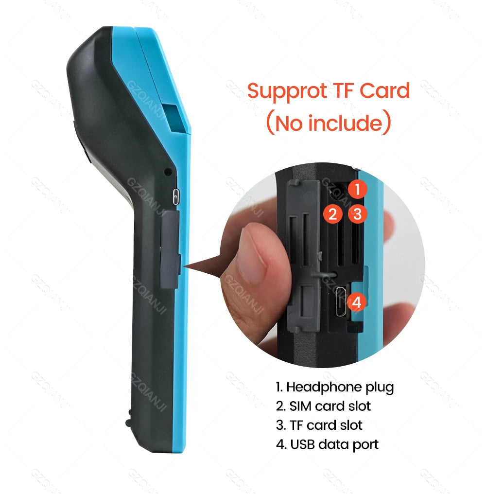Handheld Commercial PDA Android 8.1/13 Bulit-in 58mm Thermal Receipt Printer NFC Optional for Cafeteria WIFI Bluetooth Connect