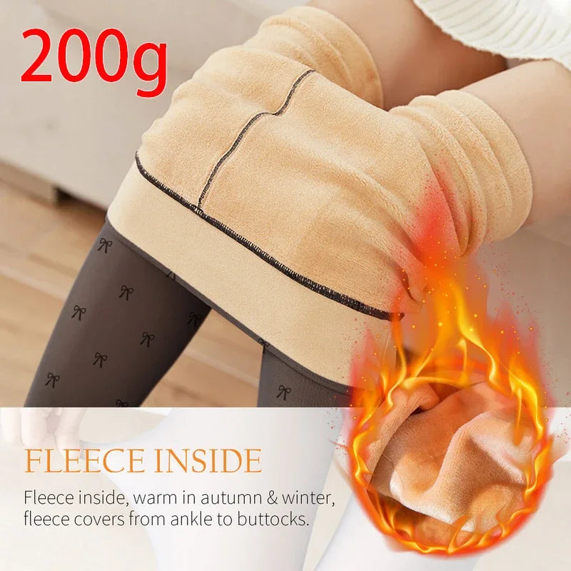 New Warm Tights For Women Winter Fleece Leggings Thermal Stockings Woman Insulated Printed Pantyhose