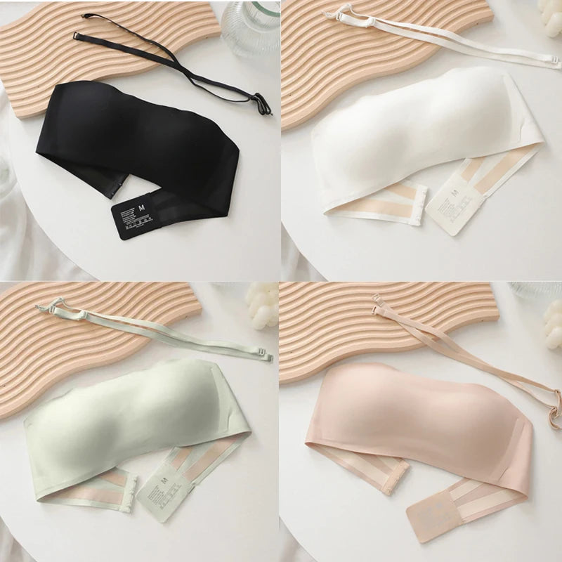 4PCS Women Strapless Bra Seamless Tube Tops Breathable Wireless Wedding Brassiere Push Up Bras Sexy Female Lingerie Invisible