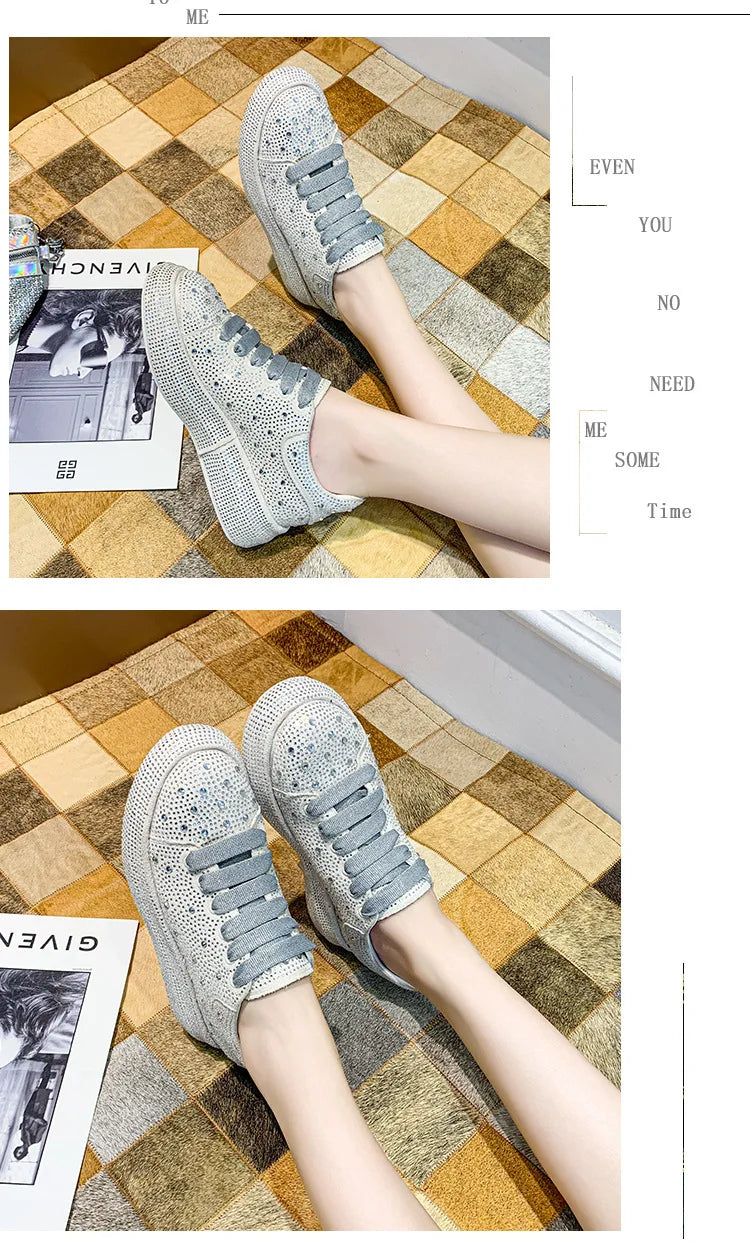 Brand Women's Sneakers Luxury Rhinestones Women Causal Shoes Designer Platform Sport Shoes Fashion Comfort Women Shoes Plus Size
