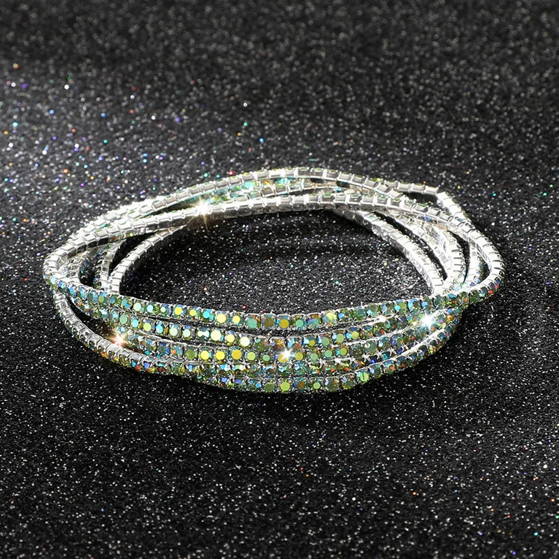 5Pcs/Lot Elastic Crystal Bracelets 2mm Charming Gold Color Crystal Rhinestones Metal Bangle Bracelet Jewelry DIY Gift