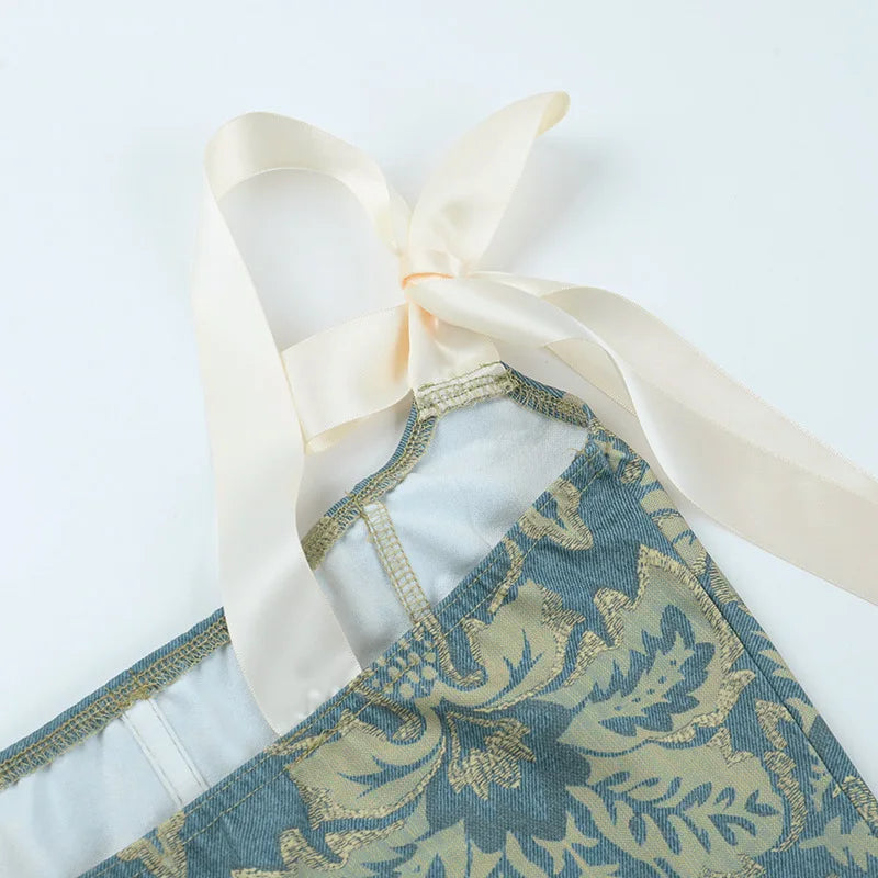 European and American fashion suspender embroidery printing bow waist vest female ins niche spice girl wind Joker slim top