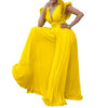 Elegant Pleated Jumpsuits & Rompers for Women V Neck Ruffles Belt Waisted High Waisted Floor Length Luxury Birthday Party Outfit
