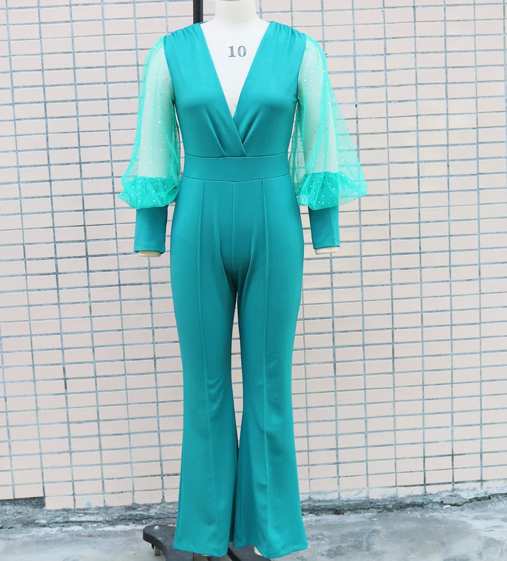 Ladies Elegant Office Jumpsuit Romper For Women 2023 High Waist Wedding Overalls Sequins Bodycon Long Sleeve Party Jumpsuit Club