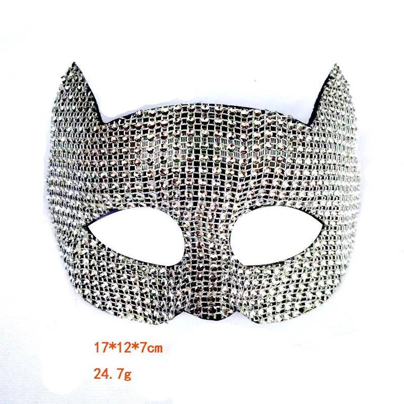 Shiny Cat Ear Masks Cosplay Halloween Party Costume Accessories Long Gloves Sexy Bling Kitten Half Masks