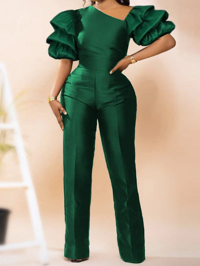 Jumpsuits Women One Piece Party Slim Fit Sexy Oblique Shoulder Wide Leg Long Pants Overalls Elegant Splice Rompers Evening