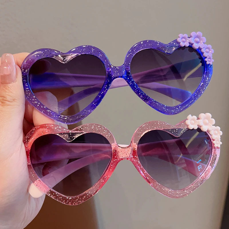 2023 Baby Girls Cute Acrylic Heart Shape Flowers UV400 Sunglasses Children Outdoor Sun Protection Sunglasses Kids Sun Glasses