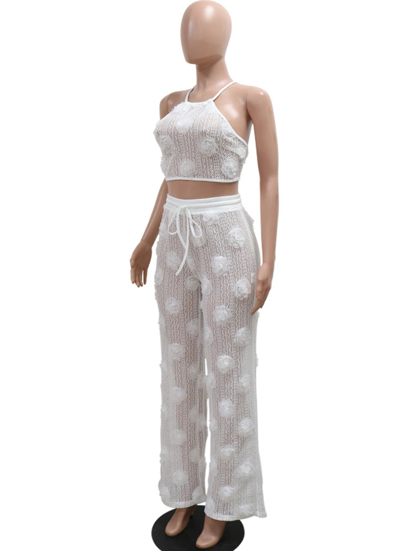 Sexy see through lace up vacation jumpsuits women summer body party club outfits streetwear womens jumpsuit Wide leg pants sets