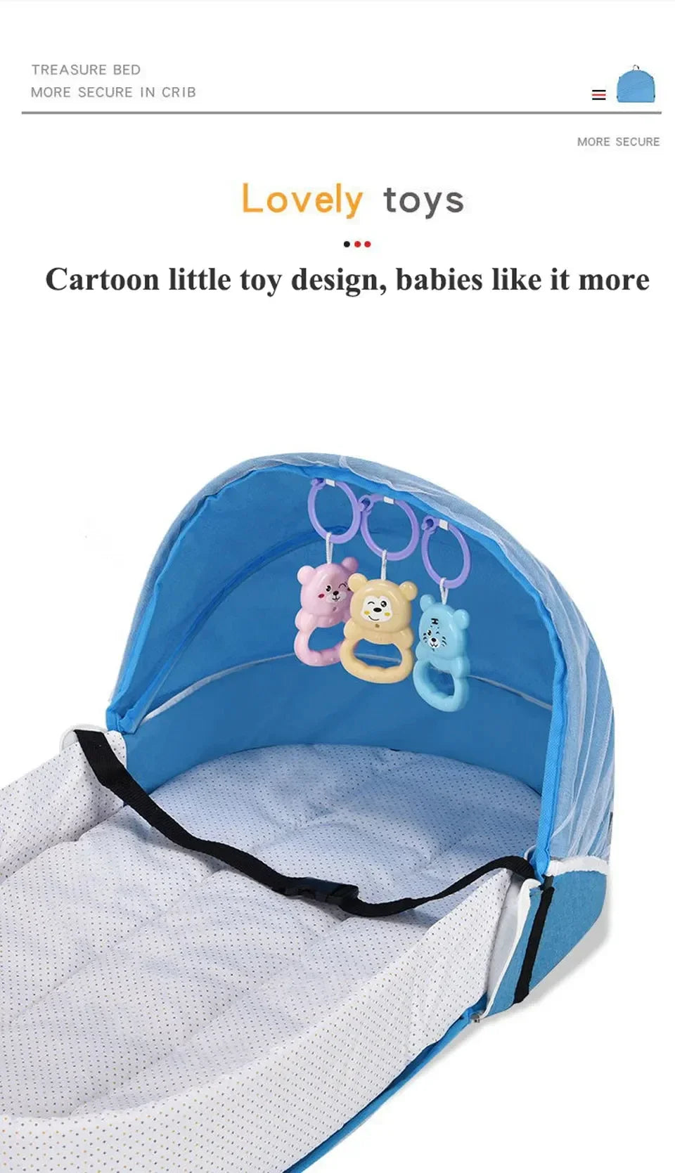 Baby Bed Folding Portable Baby Crib with Net and Awning Baby Nest Portable Baby Bed for Camping Infant Bed Bassinet for Baby