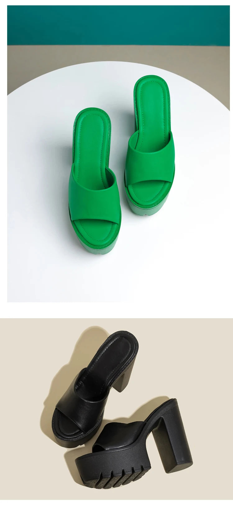Eilyken Summer Fashion Women's Slippers Banquet Nightclub Platform Chunky High Heels Slide Mule Shoes Green White Sandals