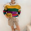 Chic Vintage Contrast Oversized Sueter Fairy Grunge Pullover O Neck Rainbow Sweaters Winter Striped Knitting Sweater Women