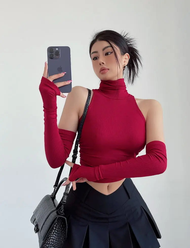 2025 New Spicy Girls Y2k Tops Oversleeve Sexy Turtleneck Tank Top for Women's Slim Fit Short tshirt Skinny Streetwear Crop Top