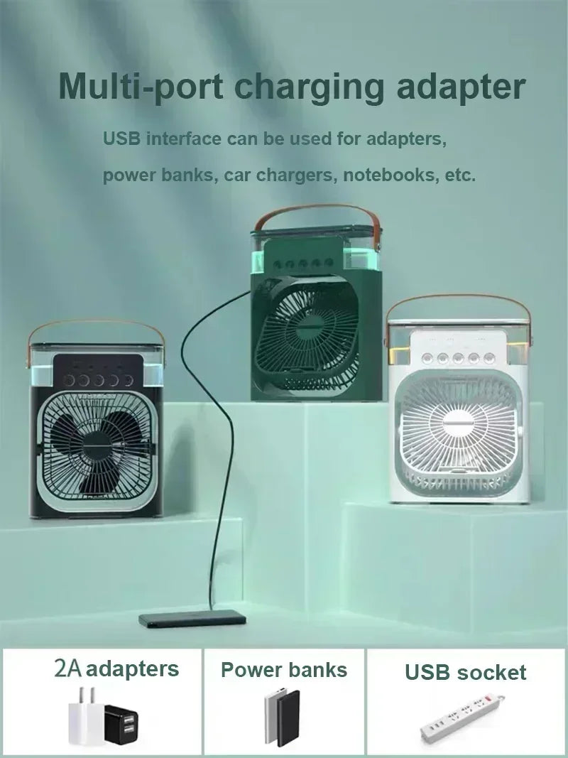 Ar condicionado portátil com luzes noturnas LED, 3 em 1 ventilador, pequeno refrigerador de ar, umidificador, casa fãs, Dropship