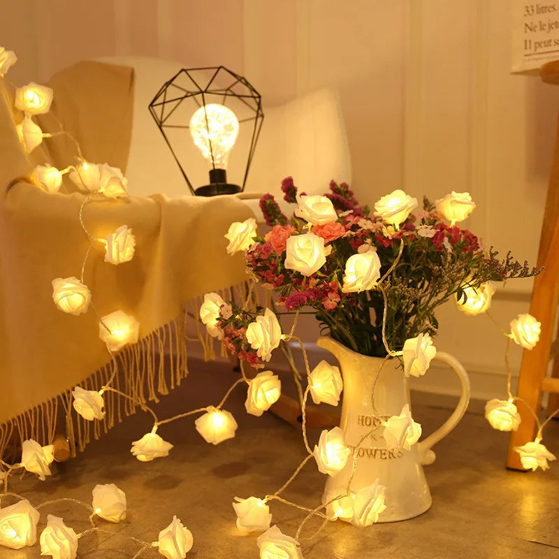 Rose LED Flower String Lights Garland Fairy Lights Romantic Lamp 3M 20LEDs For Wedding Valentines Day Christmas Party Decoration