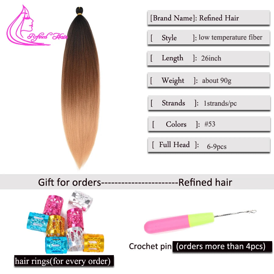 Refined Hair Pre stretched EZ Braid Synthetic Ombre Brown Light Brown Braids Extensions Senegal Twist Yaki Straight Crochet Hair