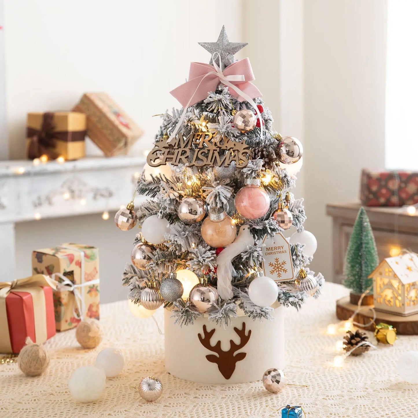 45/60cm DIY Christmas Tree With LED Light Mini Desktop Tree Christmas Decoration New Year Gift Home Christmas Ornaments