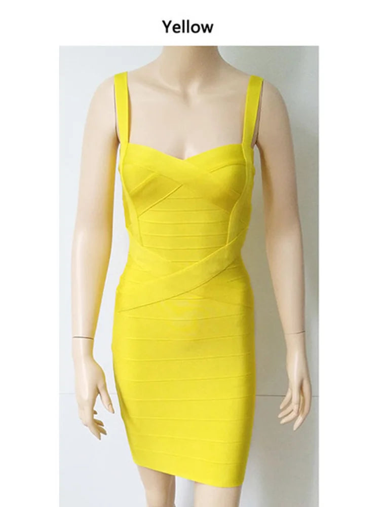 2025 New Women Sexy Spaghetti Strap Rayon HL Elastic Celebrity Bandage Dress Bodycon Mini Club Evening Party Dresses Drop Ship
