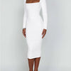 Autumn and Winter Women Sexy Bodycon Dress Square Neck Long Sleeved Ladies Evening Dresses