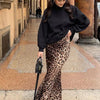 TRAFZA 2024 Women Fashion Leopard Print Skirt Vintage High Waist Midi Skirts Elegant Women Summer Casual Streetwear Skirt