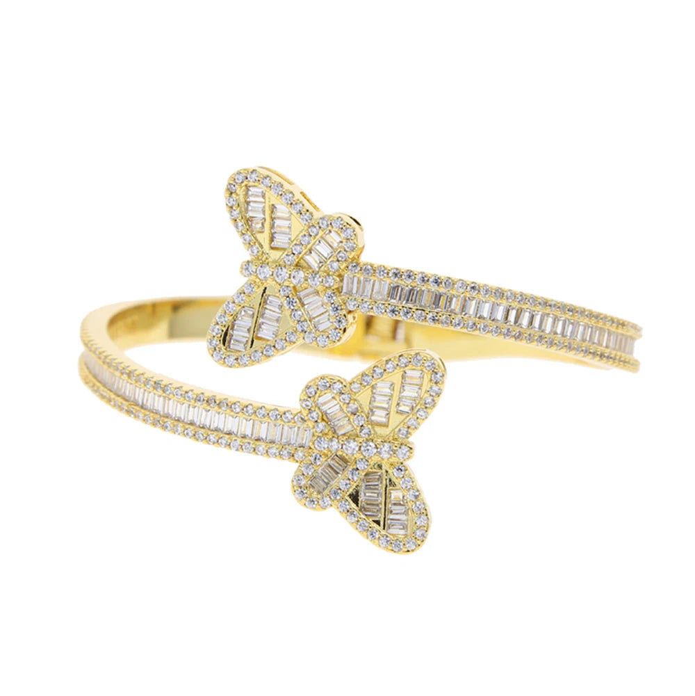 2025 New Iced Out Bling Opened Heart Flower Charm Bracelet AAA CZ Zircon Butterfly Bangle For Men Women Hip Hop Luxury Jewelry