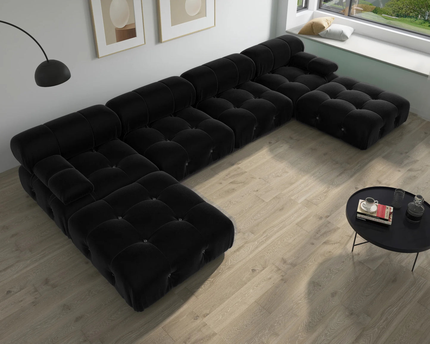 Modern Sectional Sofas Living Room U-Shaped Minimalist Velvet Fabric Large Sofa Couches Luxury 6-Seat Couch with Chaise Ottomans