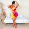 CM.YAYA Women Tie Dye Print Beach Sleeveless V-neck Sashes Sexy Party Club Playsuits Jumpsuit 2025 Summer One Piece Suit Rompers