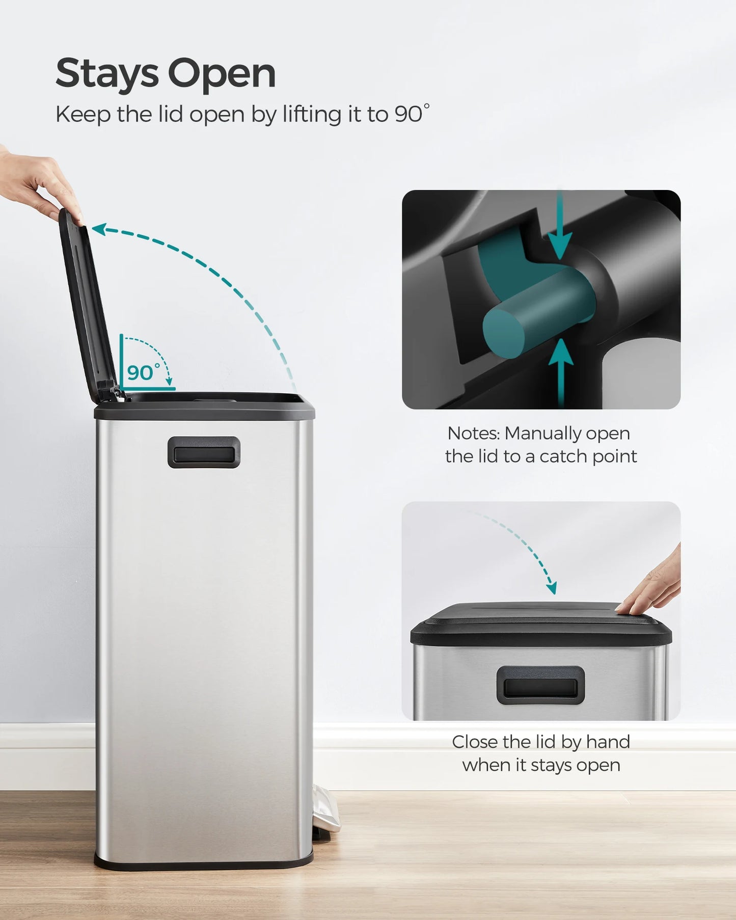 SONGMICS Kitchen Trash Can, 10.5-Gallon (40L) Garbage Can with Lid and Wide Foot Pedal, Soft Close and Stays Open
