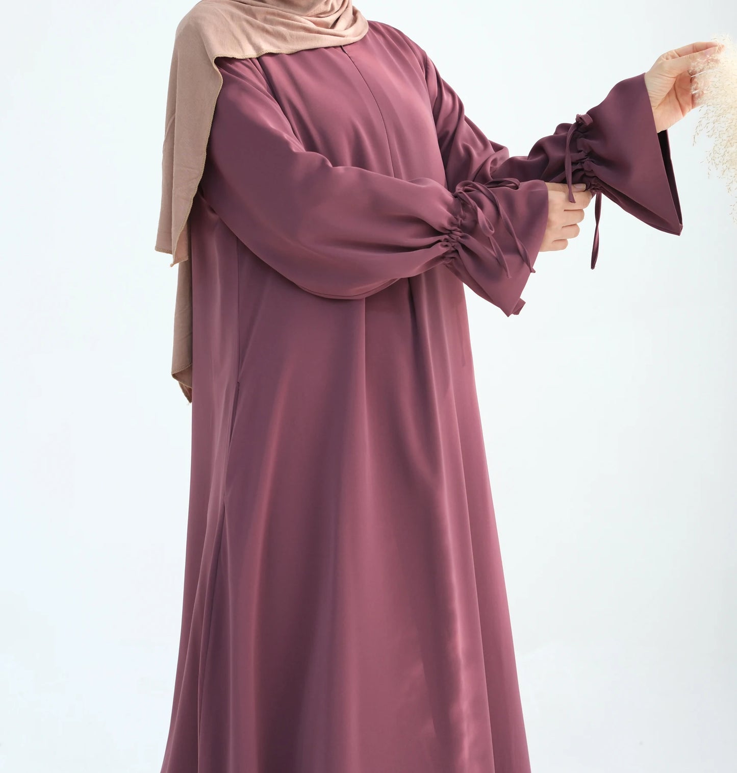 2025 Premium Nida Ruffle Sleeves Women Muslim Dress with Front Zipper Ramadan Abaya Islam Clothing Maxi Dress Female Modest Robe