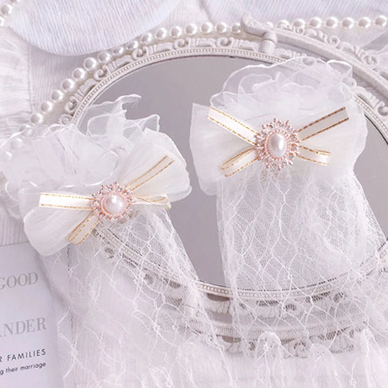 Girl Lolita Mesh Bow Flower Lace Gloves Black White Lace Gloves lolita Lace Sleeves Cosplay Jewelry
