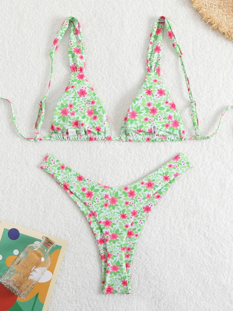 Bikini Women Swimsuit 2025 New Solid Print Sling Bikinis Set Sexy Thong Swimwear Summer Two Piece Beachwear Bathing Suit Female