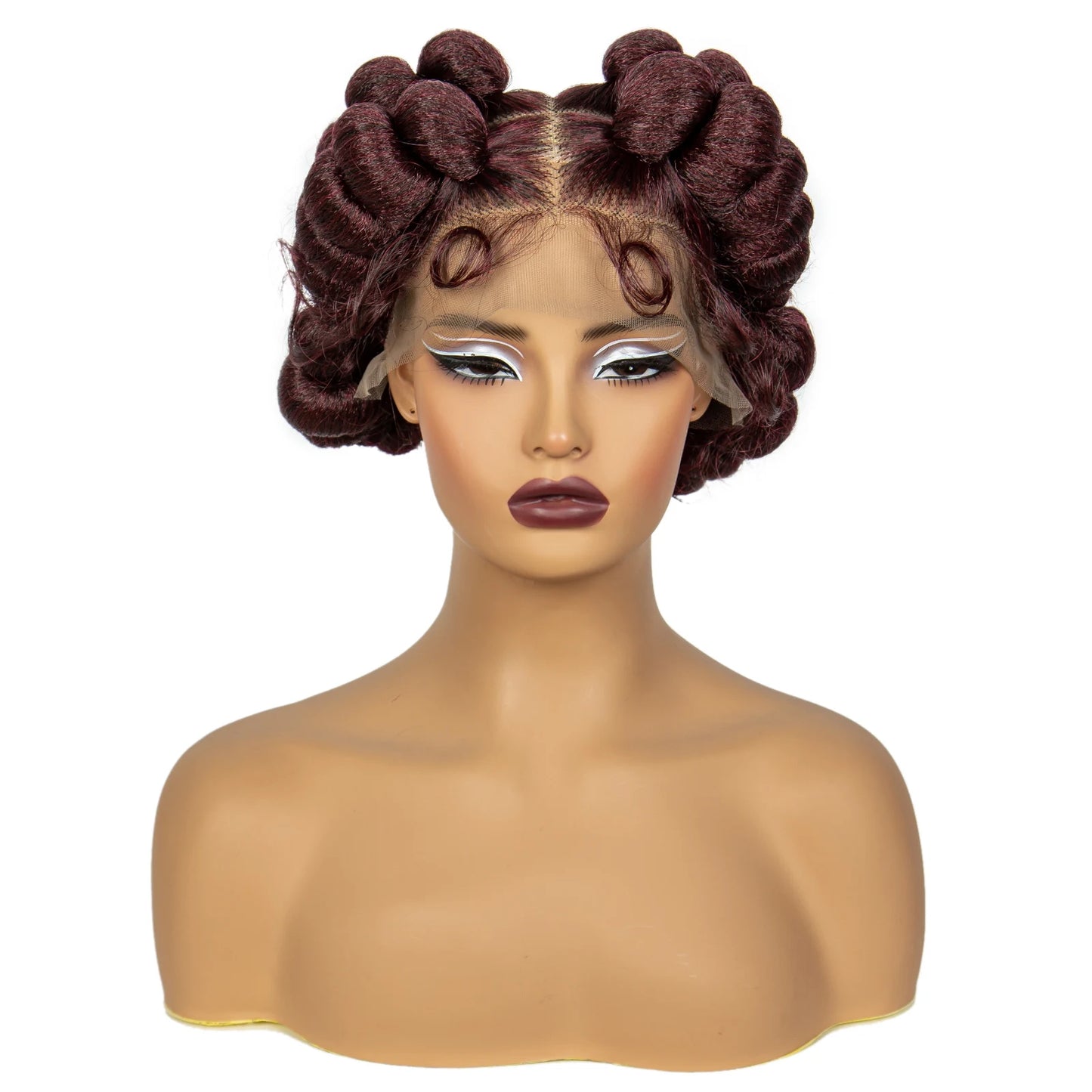 Natural Color 6Inch Transparent Full Lace Braided Wigs Short Cute Handmade Bantu Synthetic Braided Lace Wigs Knotless Braids Wig