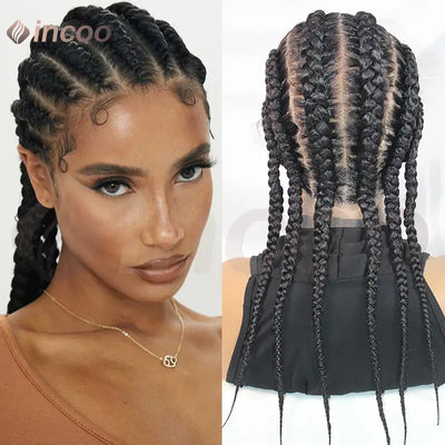 Wear and Go Glueless Wig Synthetic Full Lace Braided Wigs Jumbo Box Braids Wig For Black Women African Faux Locs Braiding Wig