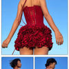 VC Christmas Dress Strapless Backless Red Structured Floral Embellished Mini Length Bodycon Celebrity Party Cocktail Dress