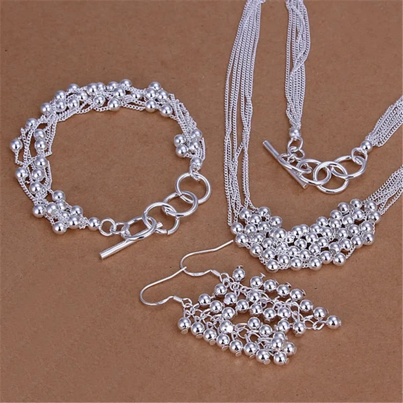 925 Sterling Silver elegant Grape beads Bracelet necklace earrings Jewelry set for women Fashion Party wedding accessories Gifts